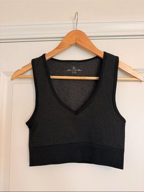 OFFLINE by Aerie Black Ribbed Cropped V Neck Tank Top Small
